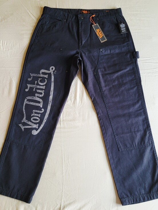 Von Dutch Other - Von Dutch Jeans Men's Size 36 Double Knee Patch Graphic 100% Cotton Black Denim
